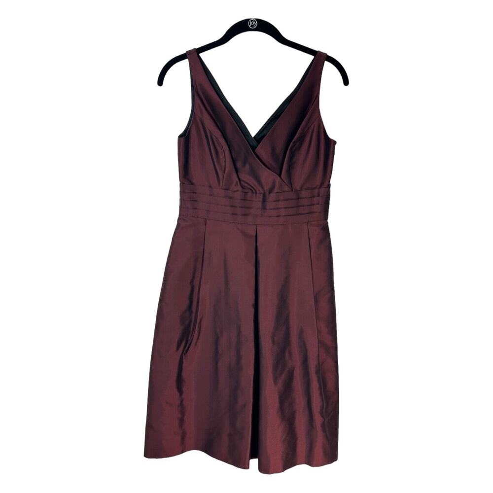Ann Taylor Dress Womens Petite Size 2P Sleeveless V-Neck Silk Dark Red Shiny